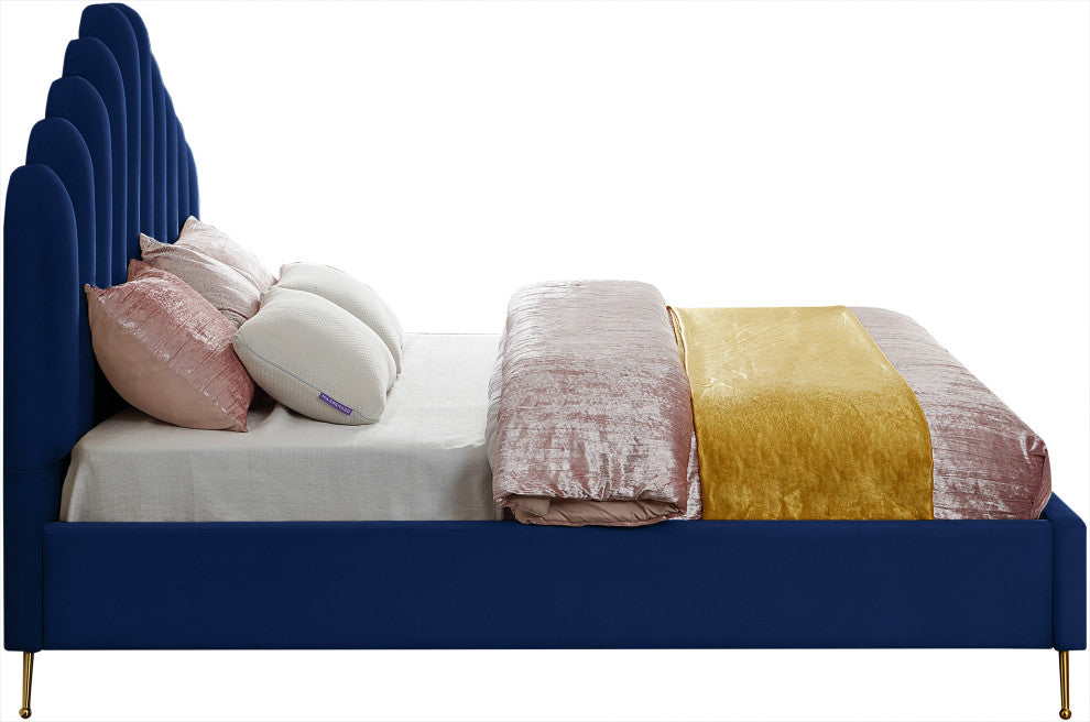 Lily Velvet Bed, Navy, King