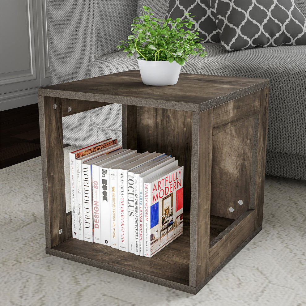 Lavish Home Stackable Modular Open Cube End Table, Gray