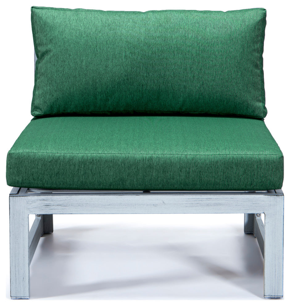 LeisureMod Chelsea 7-Piece Gray Patio Sectional With Fire Pit Table, Green
