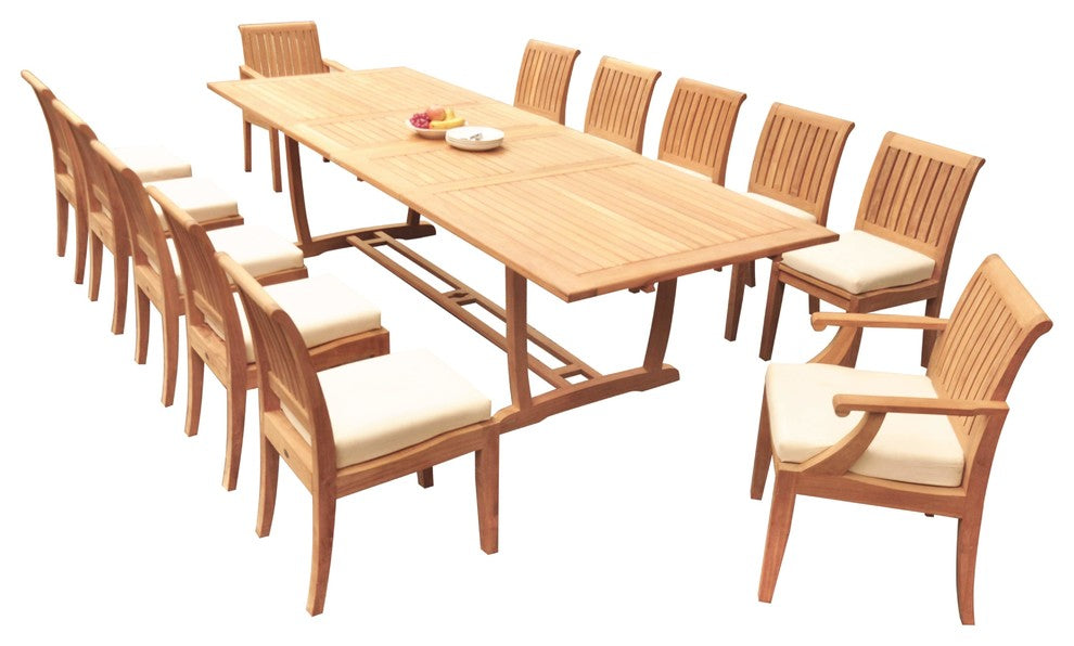 13-Piece Outdoor Teak Dining Set: 117" Masc Rectangle Table, 12 Lagos Chairs