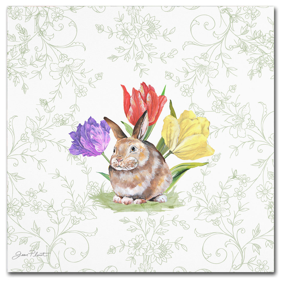 Jean Plout ''Bunnies In The Tulips 5'' Canvas Art, 35x35