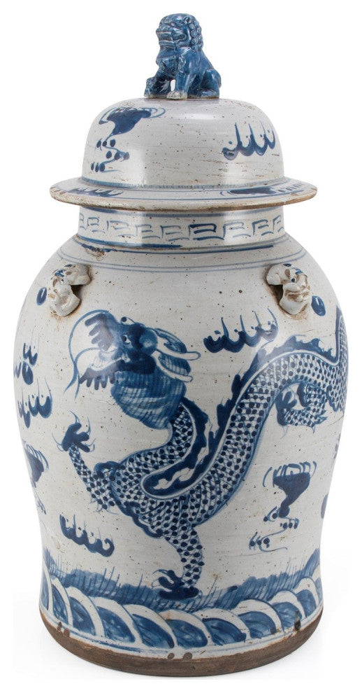 Vintage Temple Jar Dragon Motif, Large