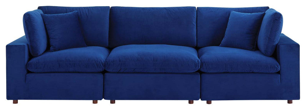 Commix Down Filled Overstuffed Performance Velvet 3-Seater Sofa Navy