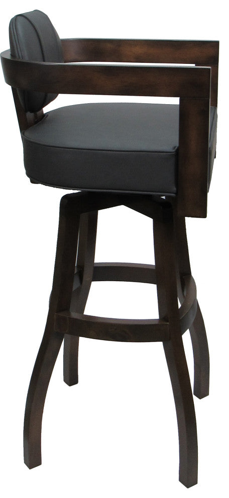 Swivel Wood Bar Stool Kadir Plus on S-Base, Gray Vinyl - Dark Walnut, 34"