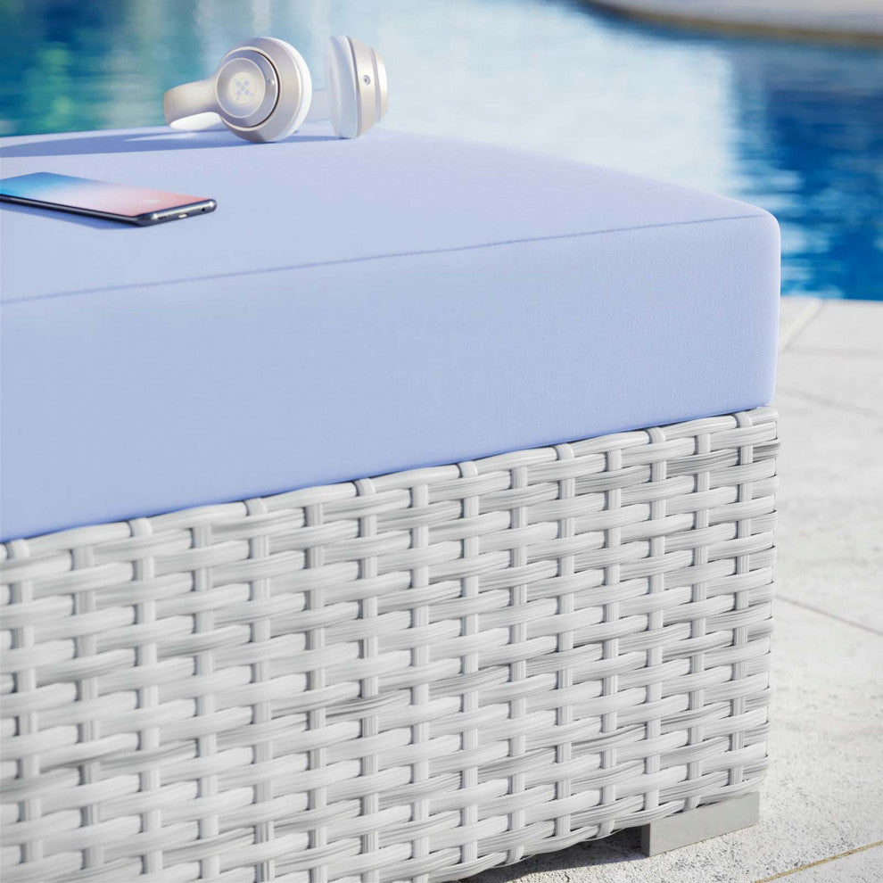 Lounge Chair Ottoman, Rattan, Wicker, Gray Blue, Modern, Outdoor Patio Cafe