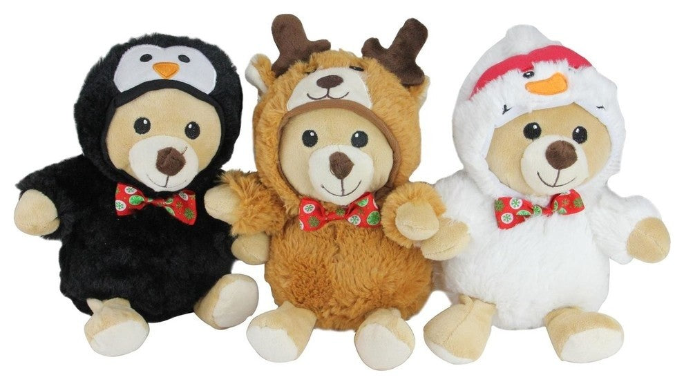 Plush Teddy Bear Stuffed Animal Figures in Christmas Costumes, 8", 3-Piece Set