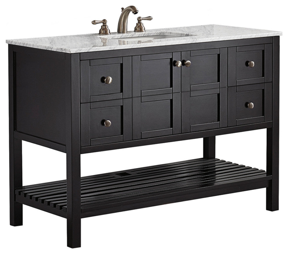 48" Vanity in Espresso with Carrara White Marble Countertop Without Mirror