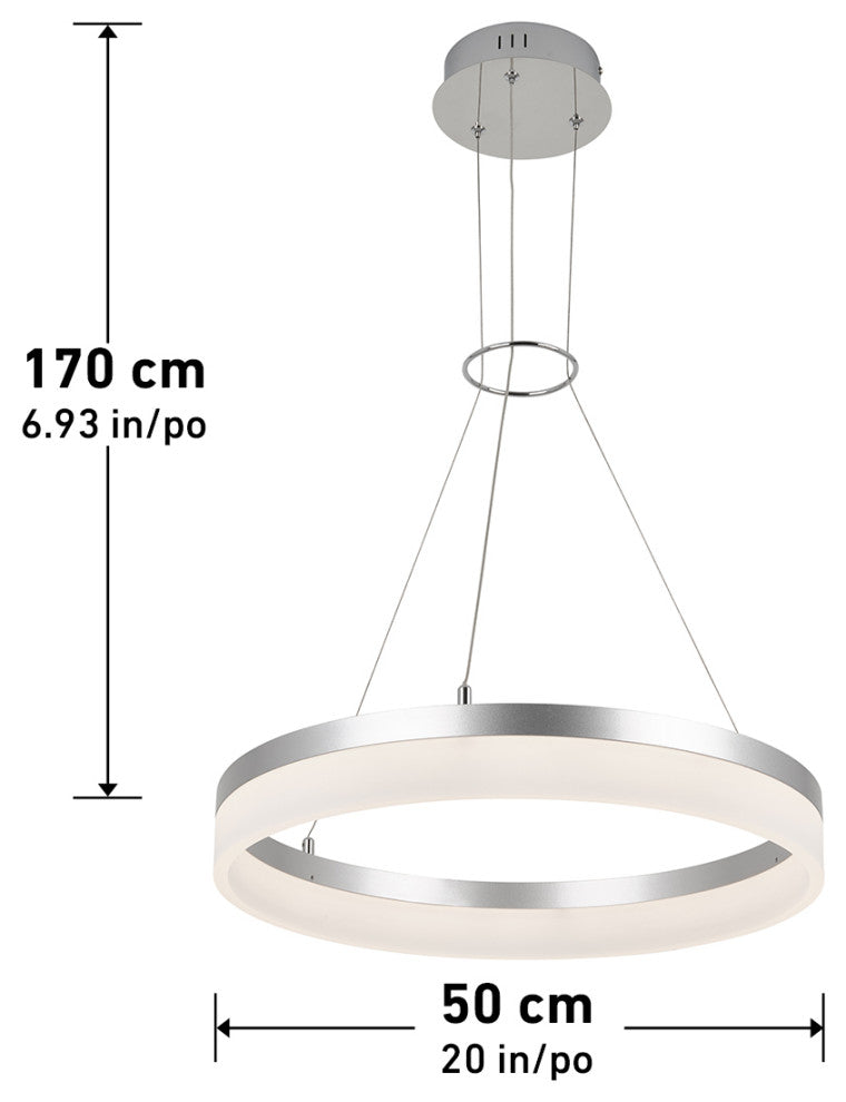 Artika Optical Ring LED Pendant Ceiling Light, Silver - Multiple CCT