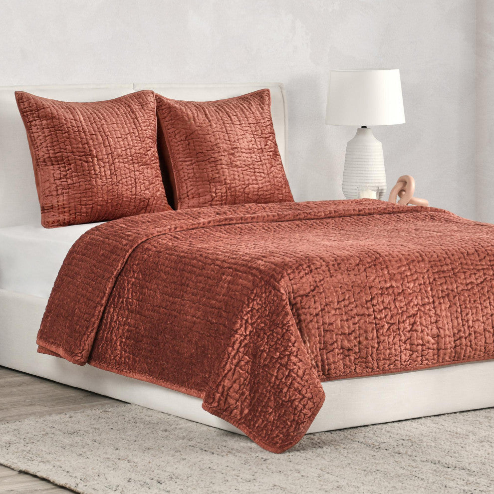 Dimitry 100% Rayon Velvet Shams by Kosas Home, Terra Cotta, Euro