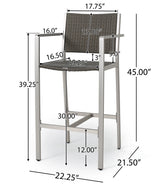 GDF Studio 3-Piece Capral Outdoor Gray Wicker Bar Set