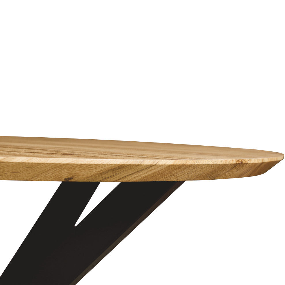 Ravenna 47" Round Dining Table MDF Tabletop in Geometric Metal Base, Natural Wood