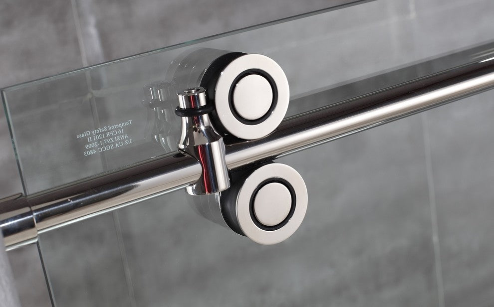 Langham 48"x77.5" Completely Frameless Sliding Shower Door, Chrome, Right Base