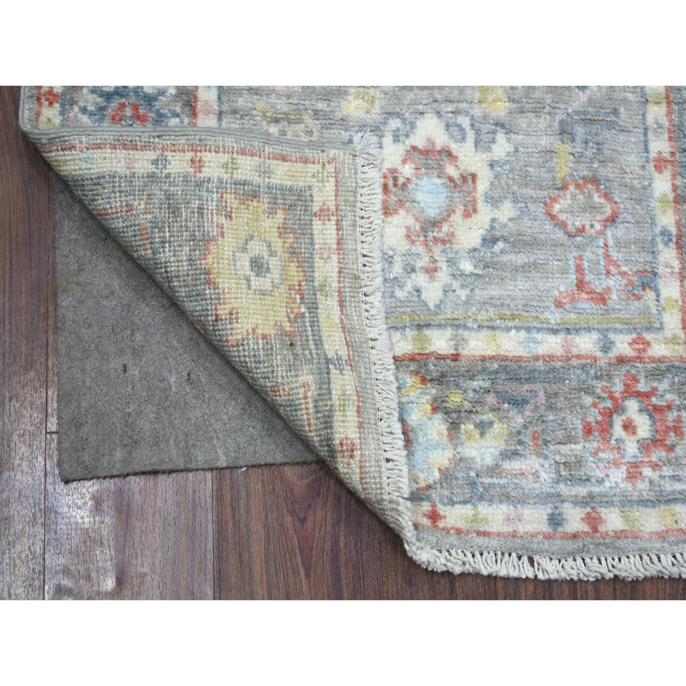 Gray, Afghan Wool Hand Knotted, Angora Ushak Runner Rug, 2'6"x9'5"