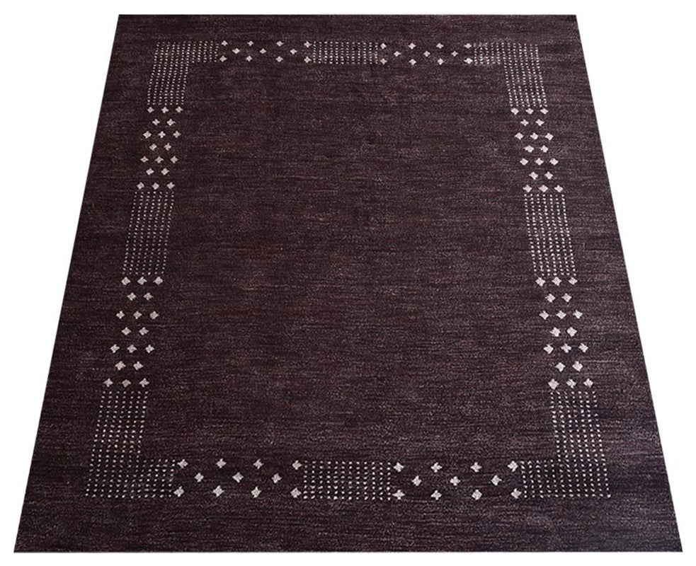 HAND KNOTTED LOOM SILK ECO-FRIENDLY AREA RUG-9'x12',Rectangle,Brown,Contemporary
