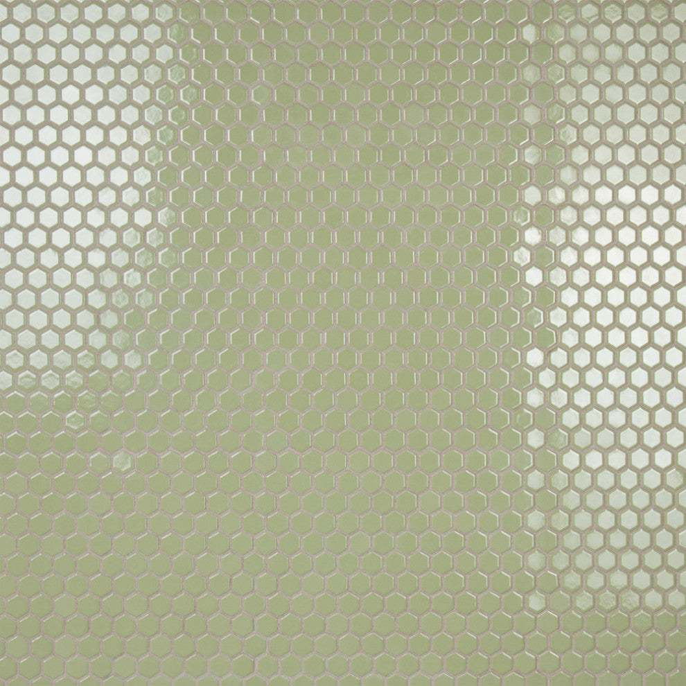 Metro 1" Hex Porcelain Mosaic Floor and Wall Tile, Glossy Olive
