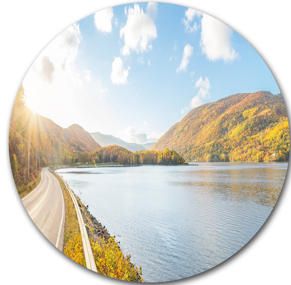 Stunning Autumn Mountains Canada, Landscape Round Metal Wall Art, 36"