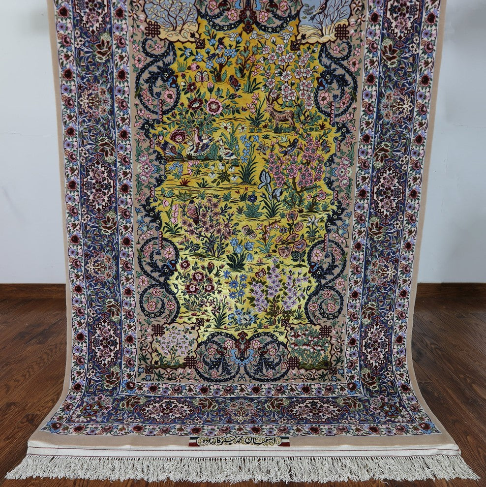 Super Fine Authentic Signed Silk Persian Isfahan Hand Knotted Rug, 5'x7'