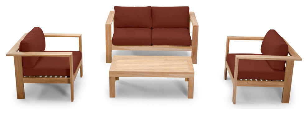 Ando Teak 4 Piece Loveseat Set, Canvas Henna