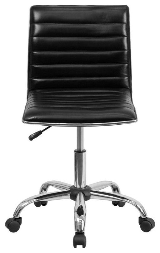 Low Back Designer Armless Ribbed Swivel Task Office Chair, Black