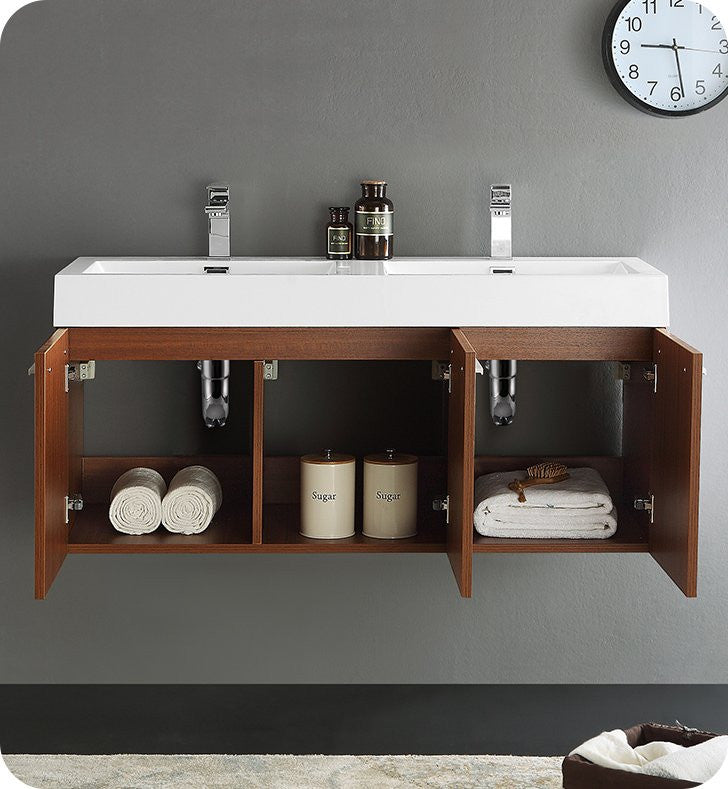 Fresca Vista 48" Double Sink Bathroom Vanity, Teak