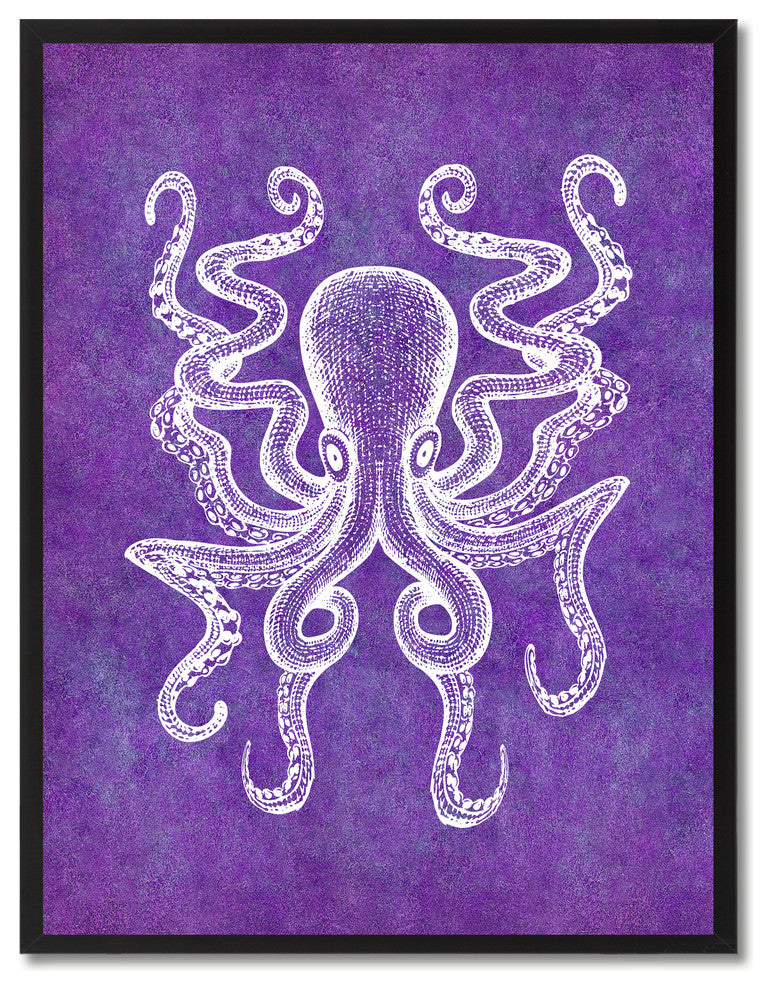 Octopus Animal Purple Print on Canvas with Picture Frame, 22"x29"