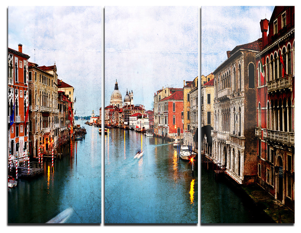 "Retro Style Grand Canal at Sunset" Photo Metal Wall Art, 3 Panels, 36"x28"