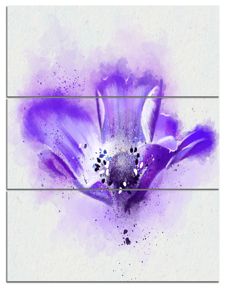 Stylized Watercolor Poppy Flower, Floral Triptych Canvas Print, 28x36, 3 Panels