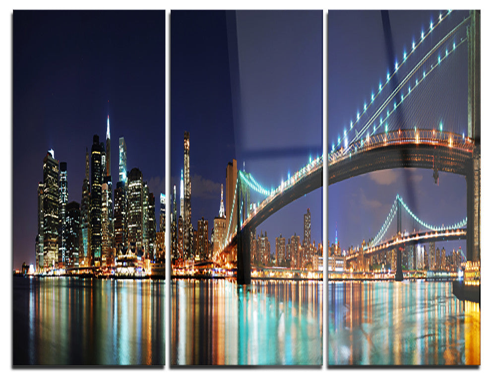 "Brooklyn Bridge Panorama" Photo Metal Wall Art, 3 Panels, 36"x28"