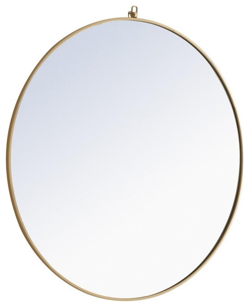 Elegant Decor Rowan 48" Round Metal Frame Hooked Mirror in Brass