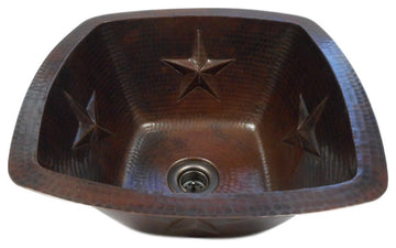 Aged Copper 15" Square Copper Kitchen Wet Bar Sink STAR Design Drain Included