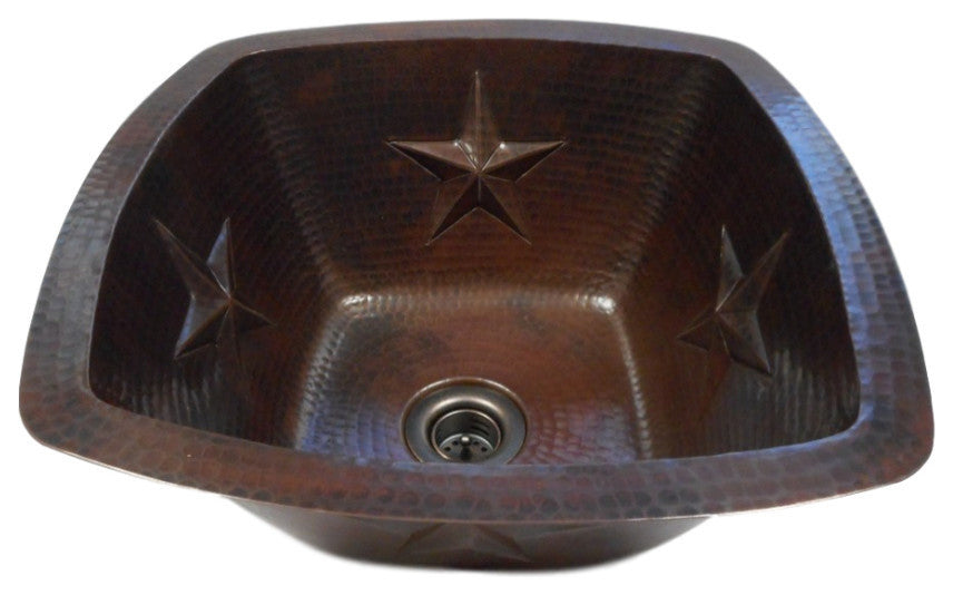 Aged Copper 15" Square Copper Kitchen Wet Bar Sink STAR Design Drain Included
