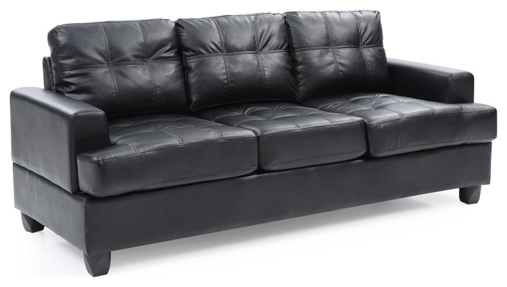 Sandridge 79 in. W Flared Arm Faux Leather Straight Sofa, Black