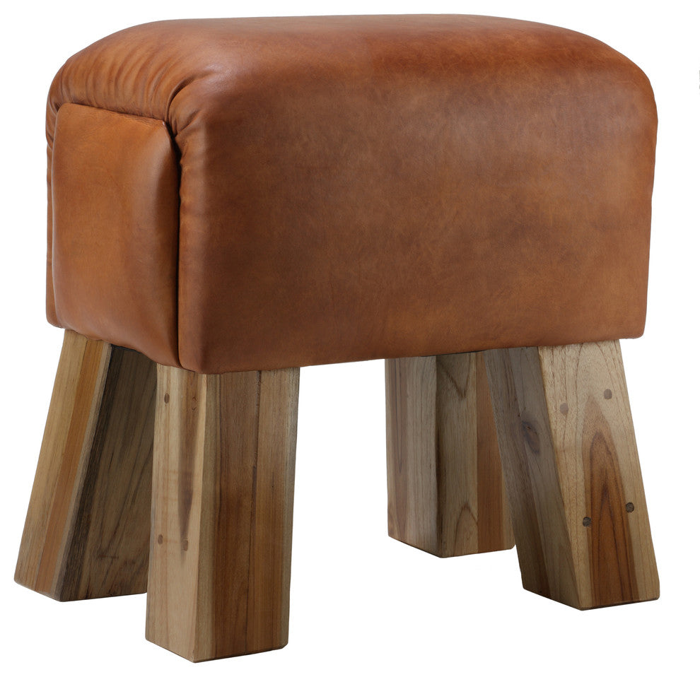 Bare Decor Gorgie Accent Stool, Brown Genuine Leather