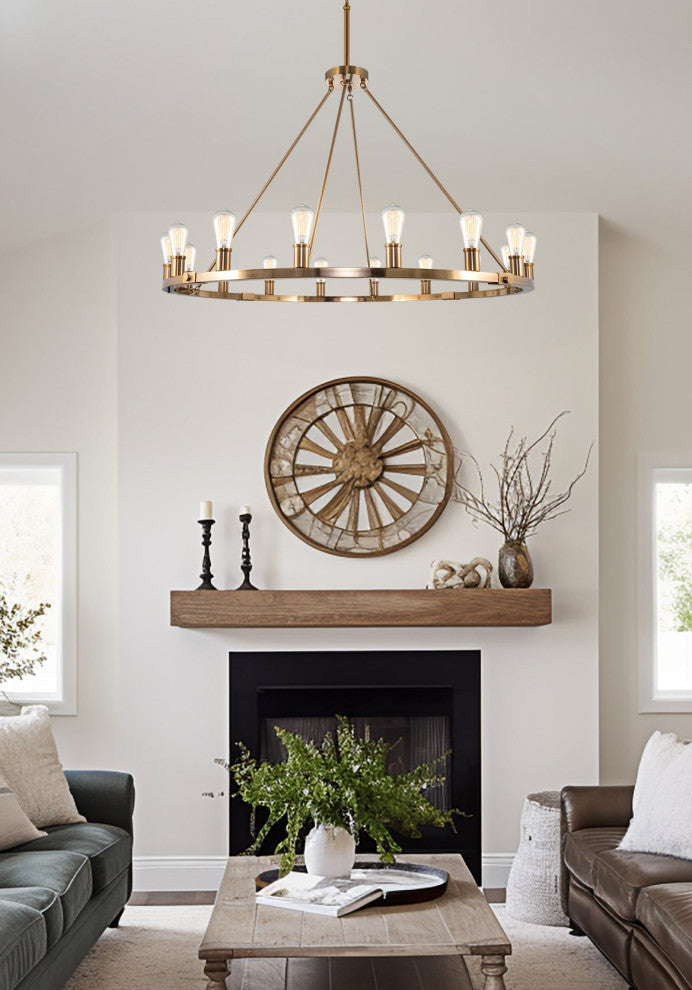 Kira Home Homestead 48" Rustic Farmhouse Wagon Wheel Chandelier, Round Kitchen