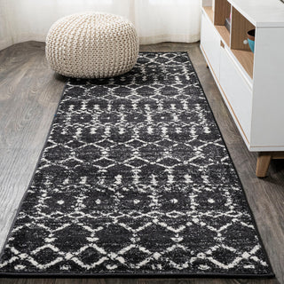 Moroccan HYPE Boho Vintage Diamond Black/Ivory 2 ft. x 14 ft. Runner Rug