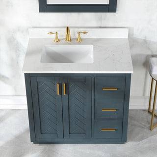 Gazsi Charcoal Blue Bathroom Vanity Set, 36", With Mirror