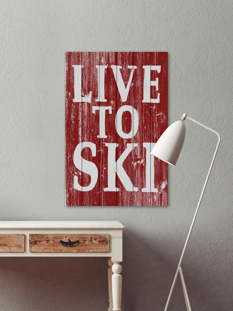 "Live to Ski" Painting Print on White Wood, 16"x24"