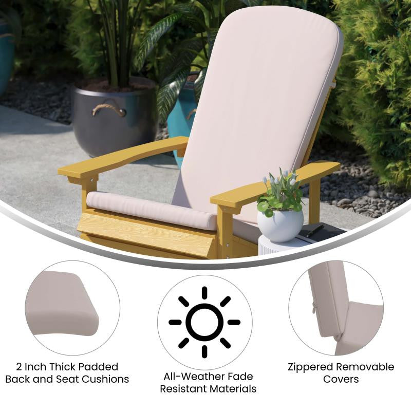 Charlestown Set of 2 Adirondack Chairs with Cushions, Teak/Cream
