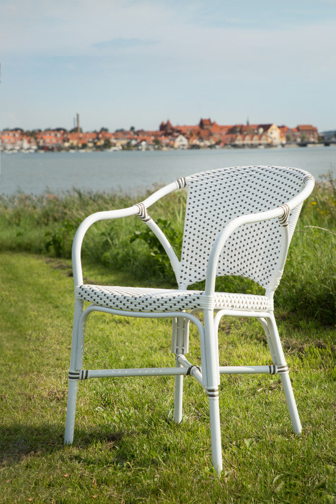 Valerie Outdoor Dining Armchair, White With Cappuccino Dots