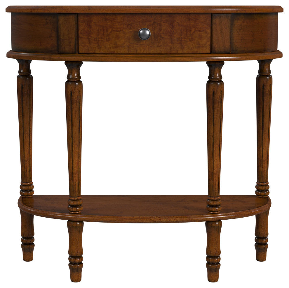 Mozart Hand-Painted Demilune Console Table, Tuscan Cream, Antique Cherry