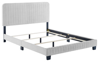 Celine Channel Tufted Performance Velvet Full Bed, Light Gray