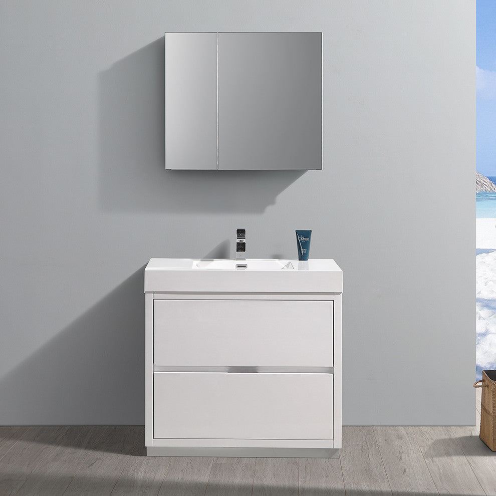 Valencia 36" Glossy White Free Standing Vanity Set, Cabinet, Faucet FFT9161CH