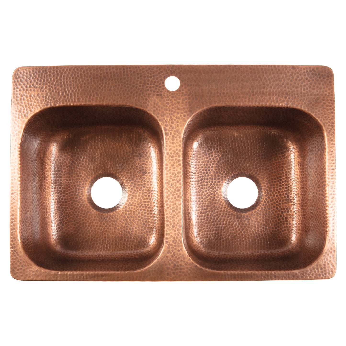 Angelico Copper 33" Double Bowl Drop-In Kitchen Sink With 1 Hole