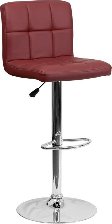 Estella Mid-Back Burgundy Quilted Vinyl Swivel Adjustable Barstool