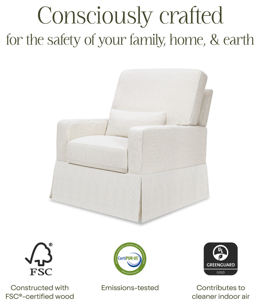 Crawford Pillowback Comfort Swivel Glider, Fog Chatham Stripe Performance Eco-Weave