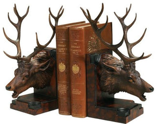 Hand-Painted Elk Bookends, Rustic Style