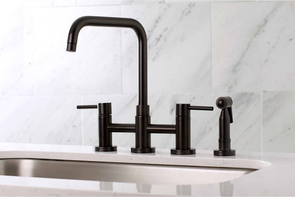 Concord Two-Handle Bridge Kitchen Faucet, Brass Sprayer, Oil Rubbed Bronze