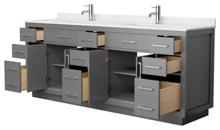 Beckett TK 84" Dark Gray Double Vanity, Cultured Top, Nickel Trim