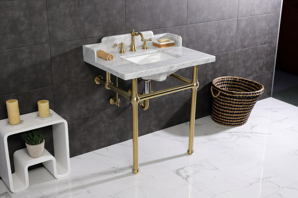 Kingston Brass LMS3030MBSQ7 30" Carrara Marble Console Sink, Legs