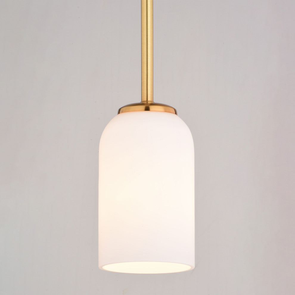 Shelby Gold Brass Transitional Mini Pendant Ceiling Light White Glass